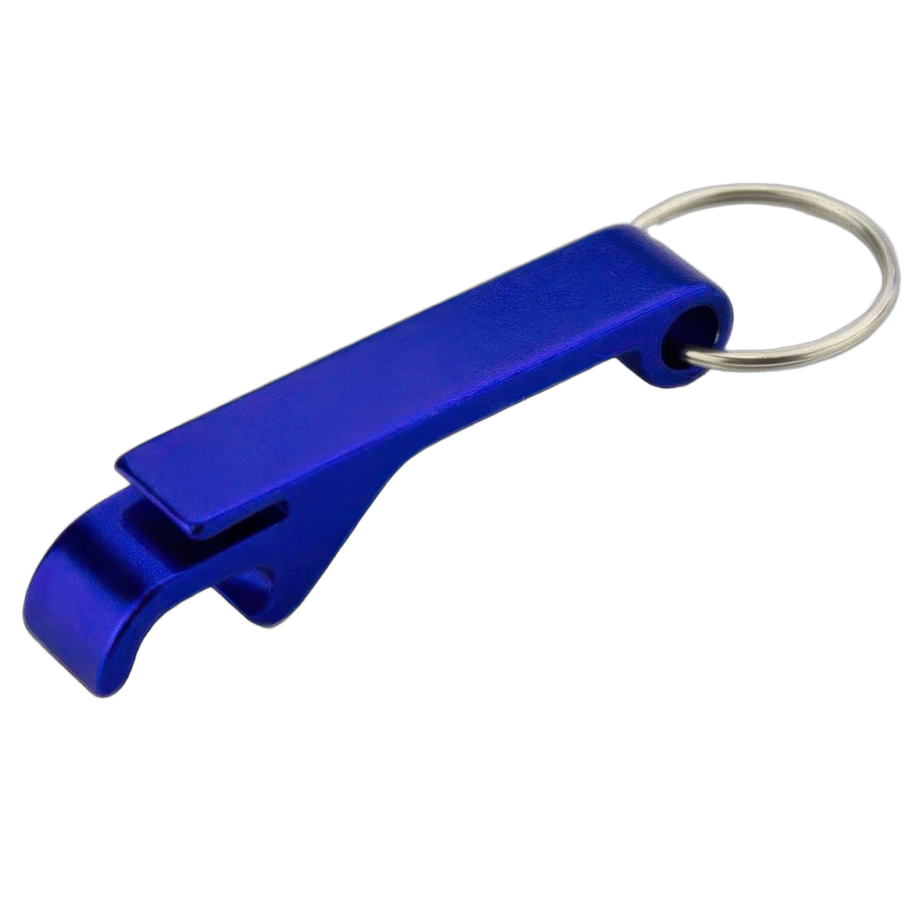 Blauwe opener sleutelhanger als eigen ontwerp voorbeeld