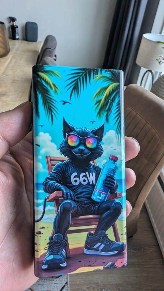 UV-print voorbeeld op materiaal