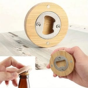 Bamboe bieropener flesopener met magneet 2 in 1